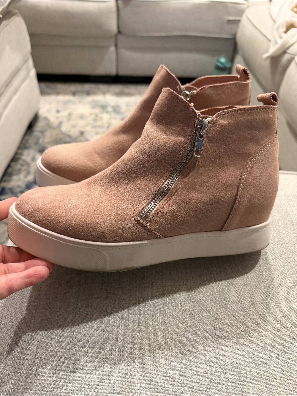 Soda Blush Pink Suede Wedge Sneaker Boots